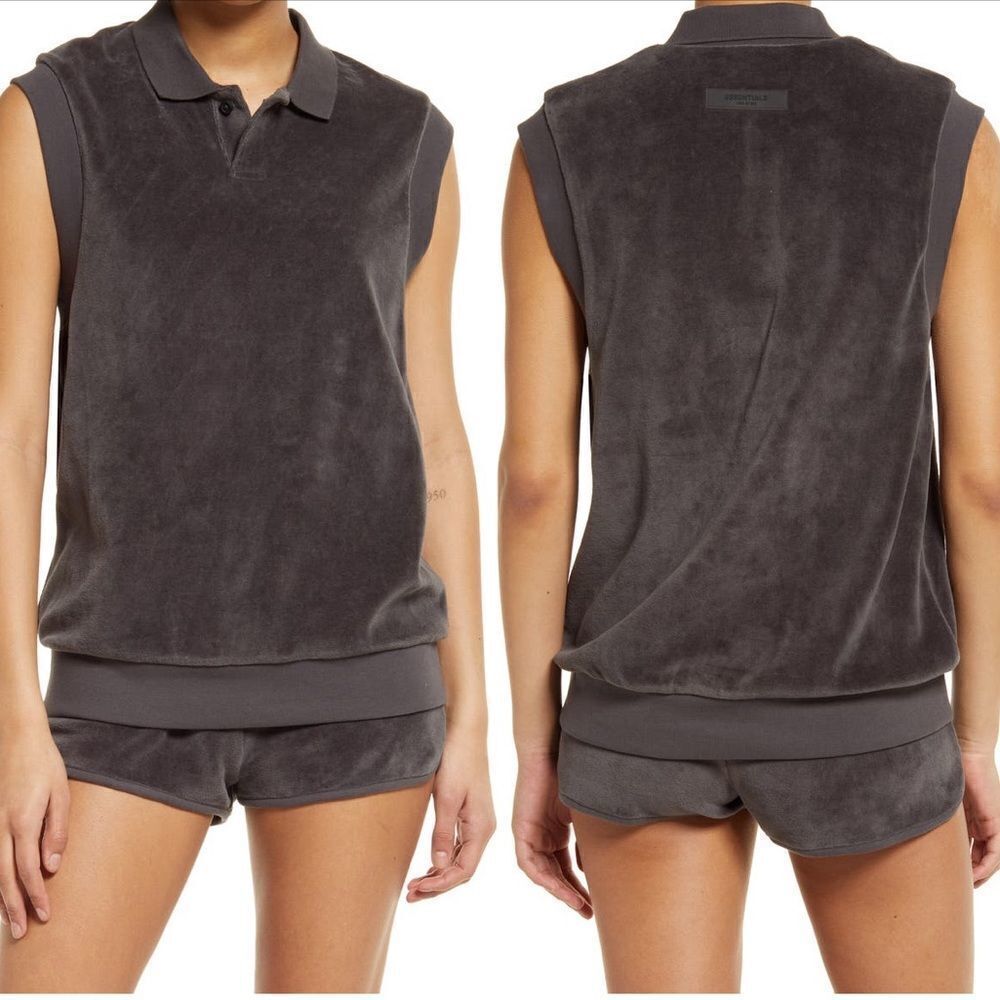 Fear of God Essentials Sleeveless Velour Polo Top Small Grey NWT